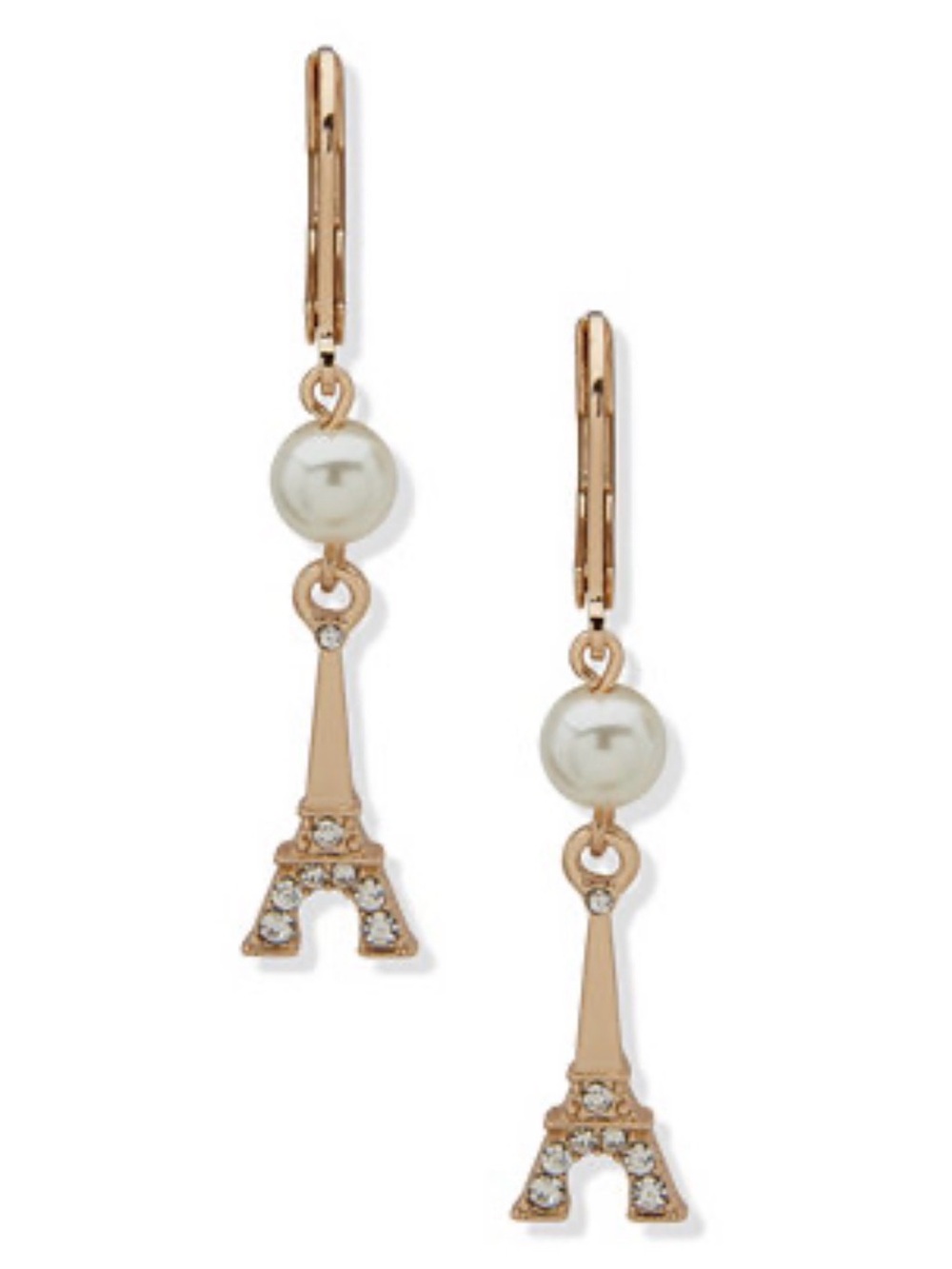 Karl Lagerfeld Paris Rose Gold Eiffel Tower Pearl Drop Earrings